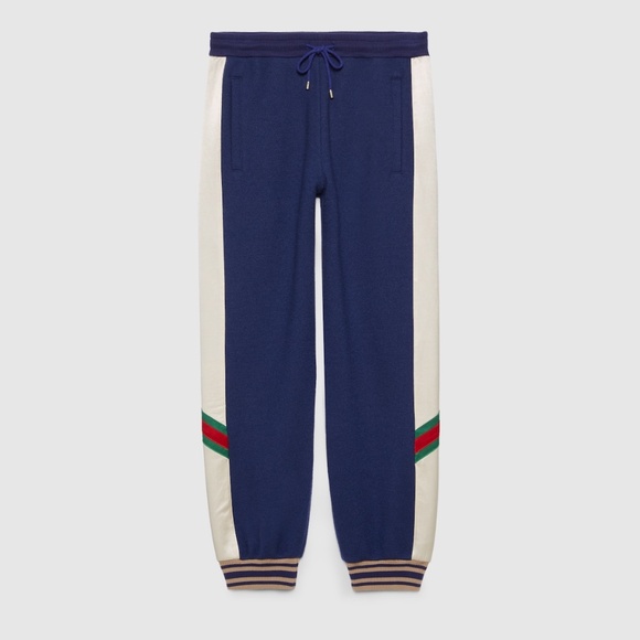 size M Gucci Wool Navy Blue Striped Drawstring Track Pants Web - Picture 1 of 12